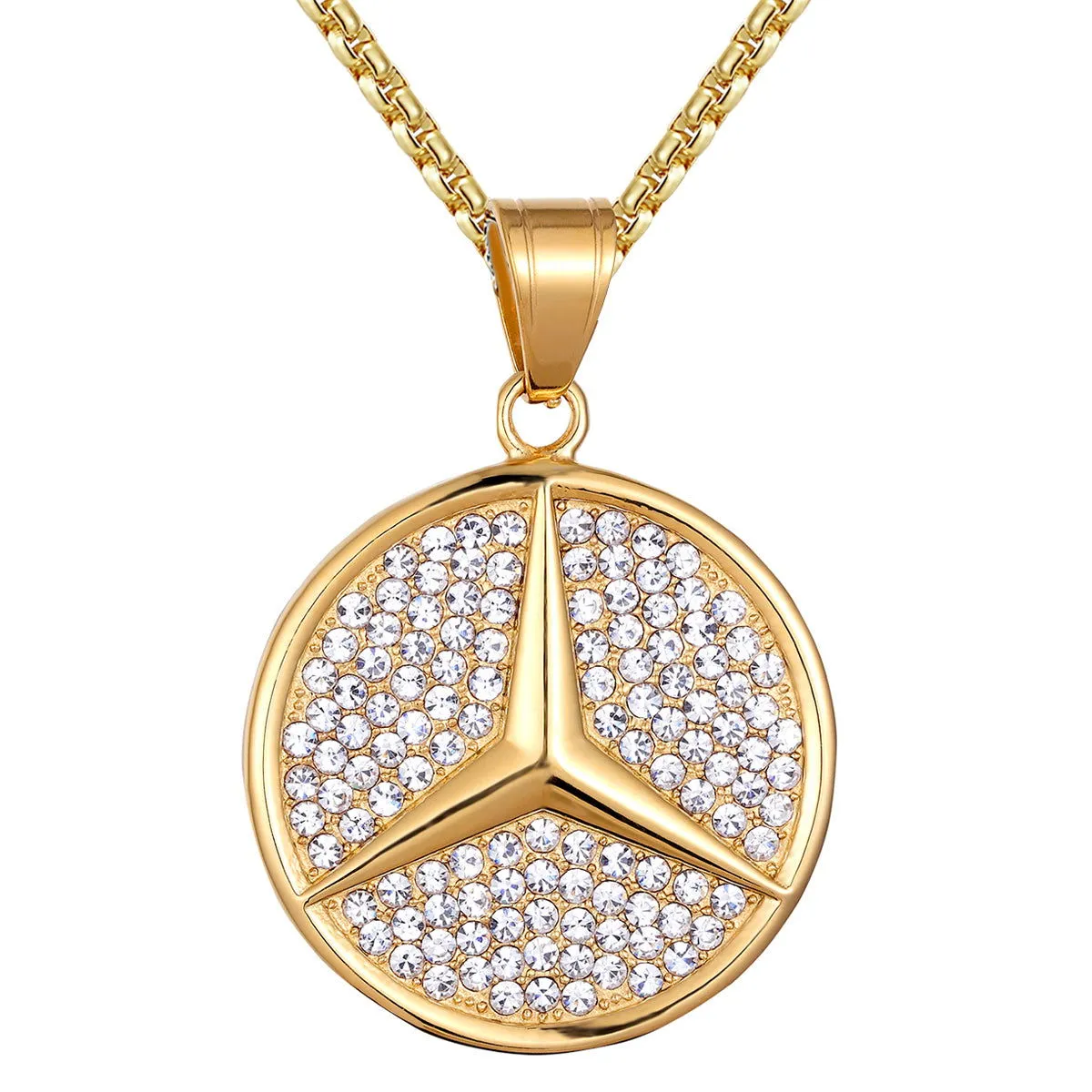 Men's Steel Luxury Car Logo Gold Finish Pendant Chain sold by Master Of Bling