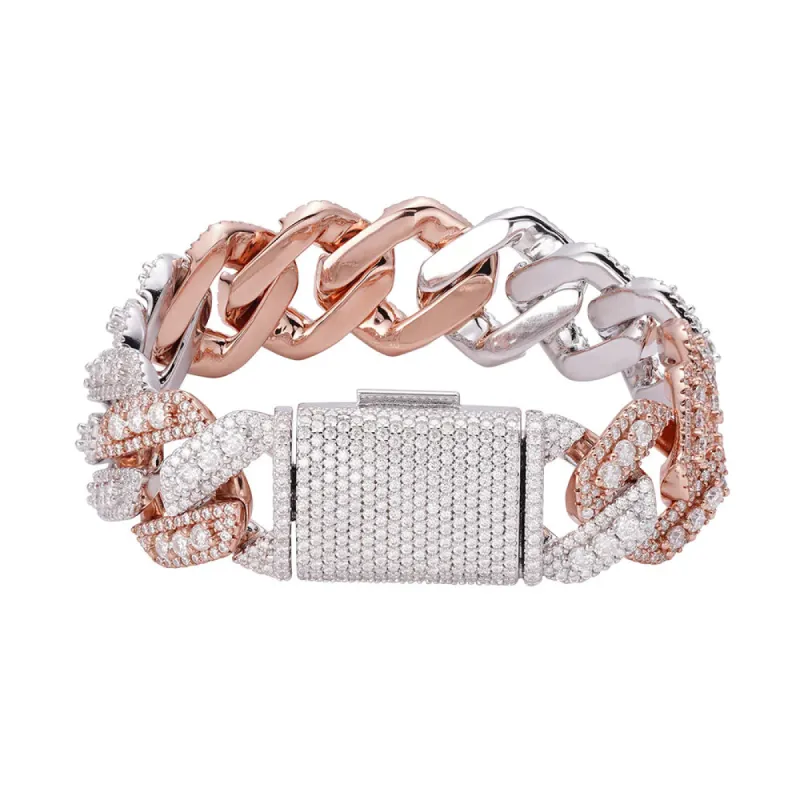 20mm Moissanite Miami Cuban Bracelet Prong 2 Tone sold by Master Of Bling