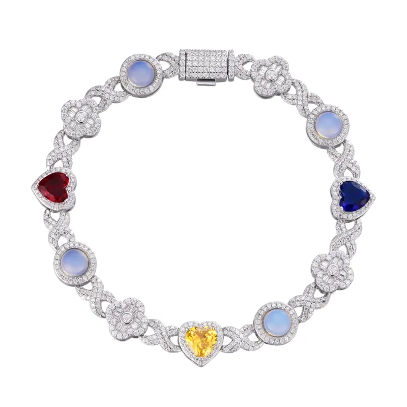 Moissanite Flower Infinity Color Gemstone Bracelet 8" sold by Master Of Bling