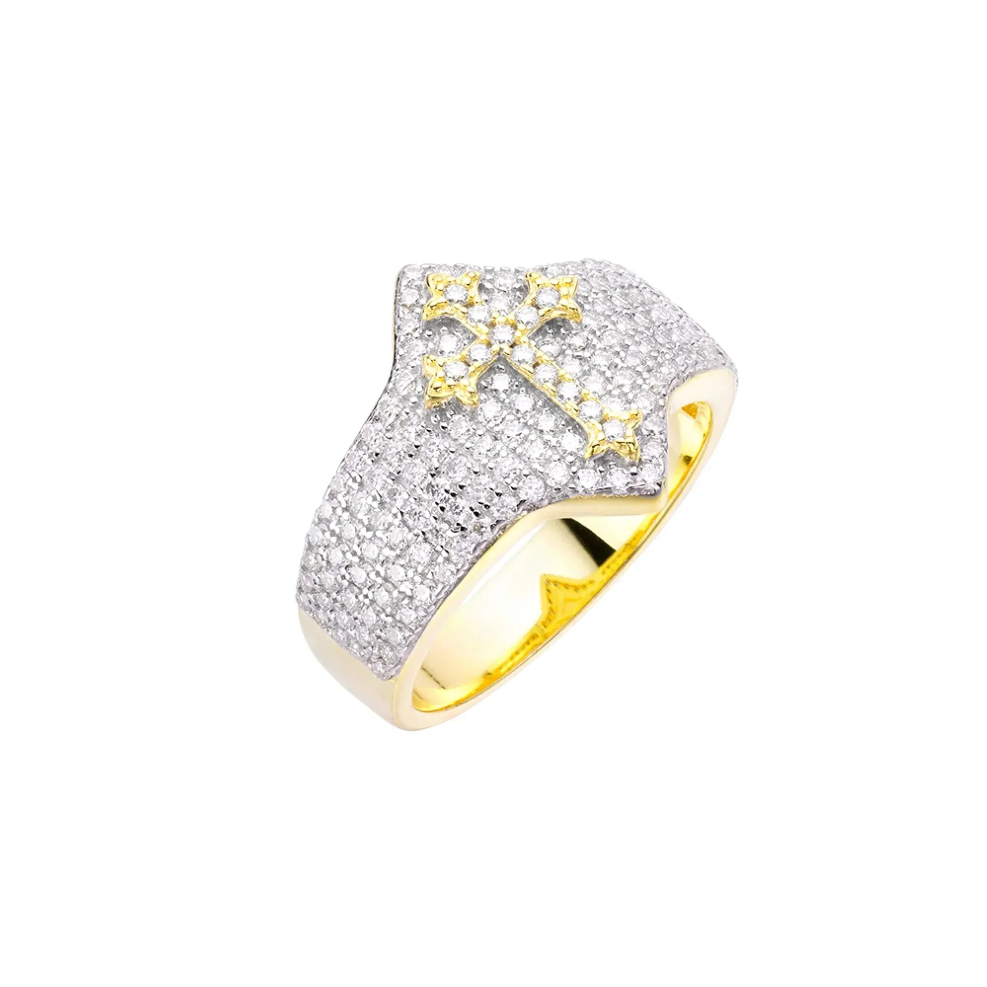 🎁 S.Silver Round Moissanite Cross Religious 14K Gold Tone Ring (100% off) sold by Master Of Bling