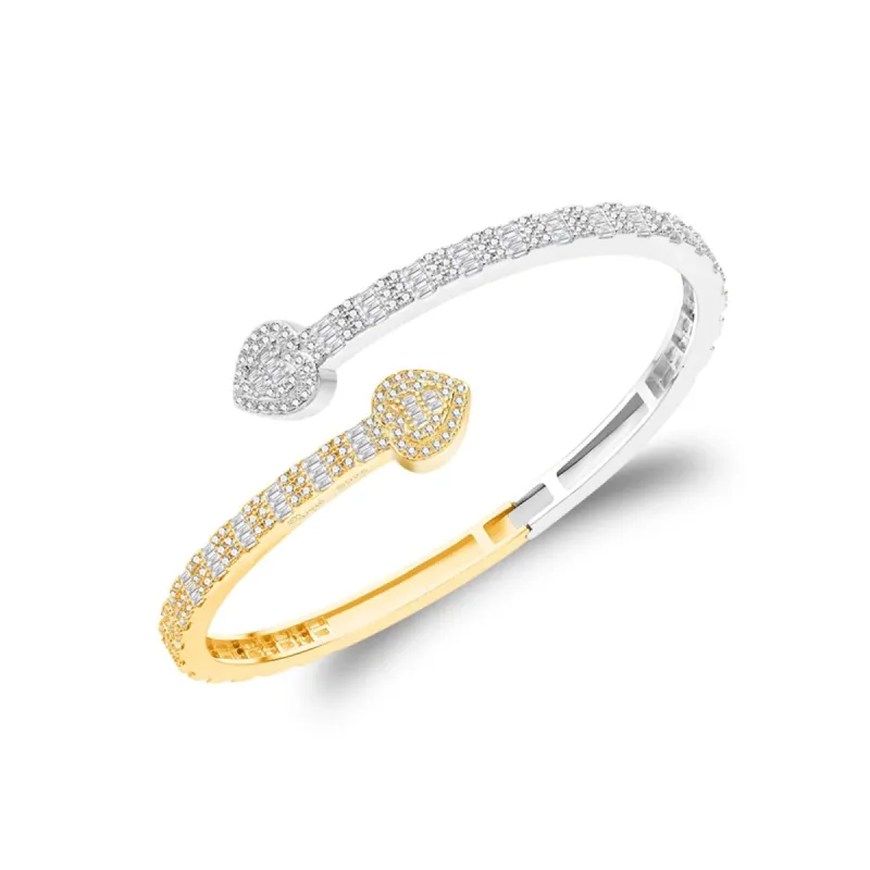 🎁 Bangle Bracelet Baguette Moissanite Heart 2 Tone 925 Silver Women (100% off) sold by Master Of Bling
