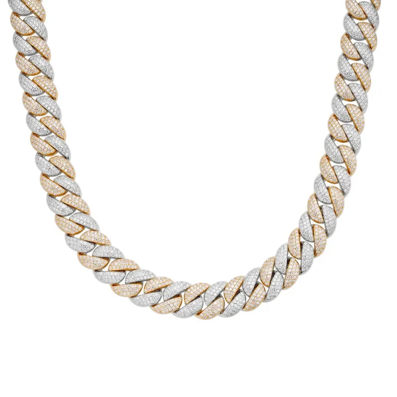 🎁 925 Silver Moissanite Diamond 12mm Two Tone Gold 22 Inch Cuban Necklace (100% off) sold by Master Of Bling