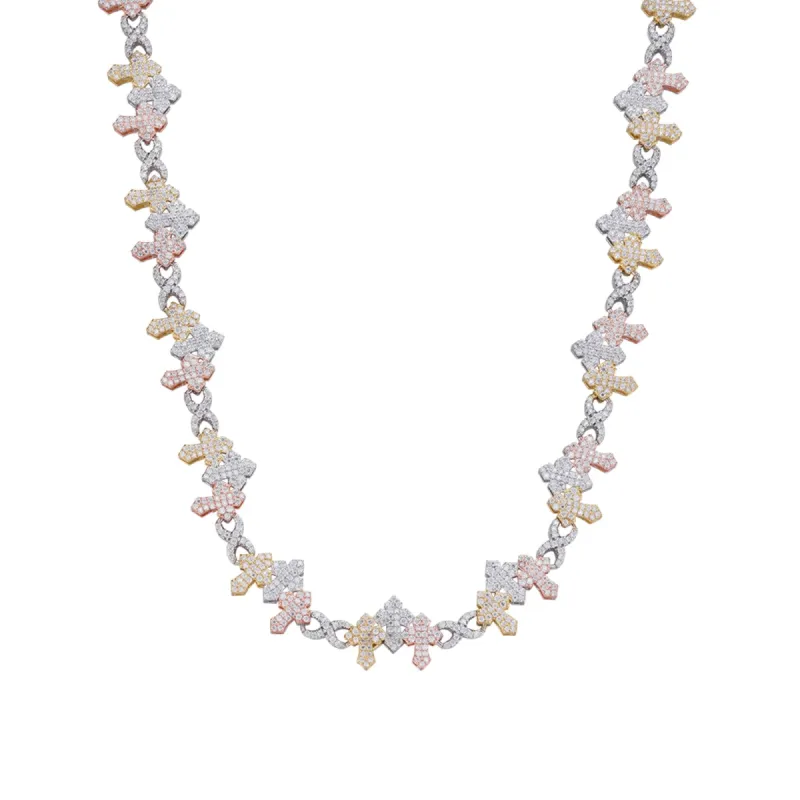 Moissanite Tri Color Cross Infinity Necklace 925 Silver sold by Master Of Bling