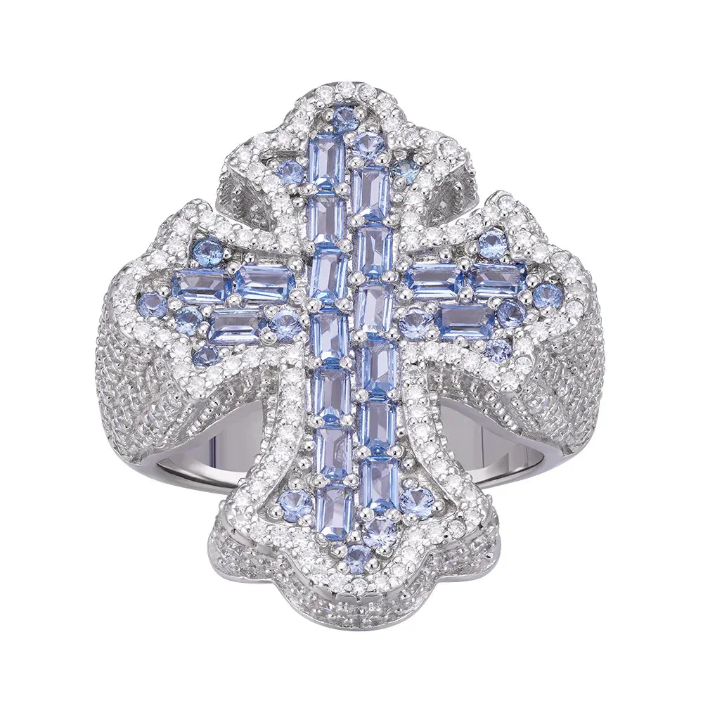 Baguette Aquamarine Cross Ring Mens Moissanite 925 sold by Master Of Bling product image thumbnail 2