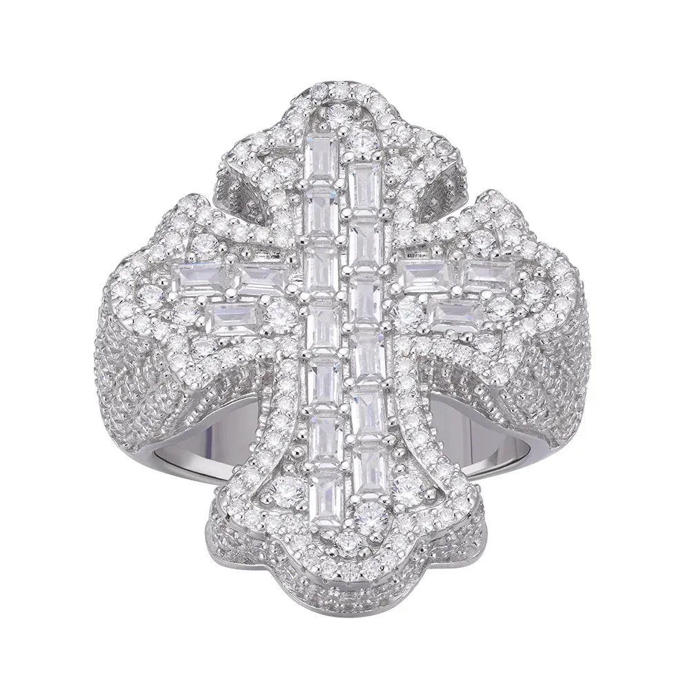 Moissanite Cross Ring Mens Baguette 925 Silver sold by Master Of Bling product image thumbnail 2