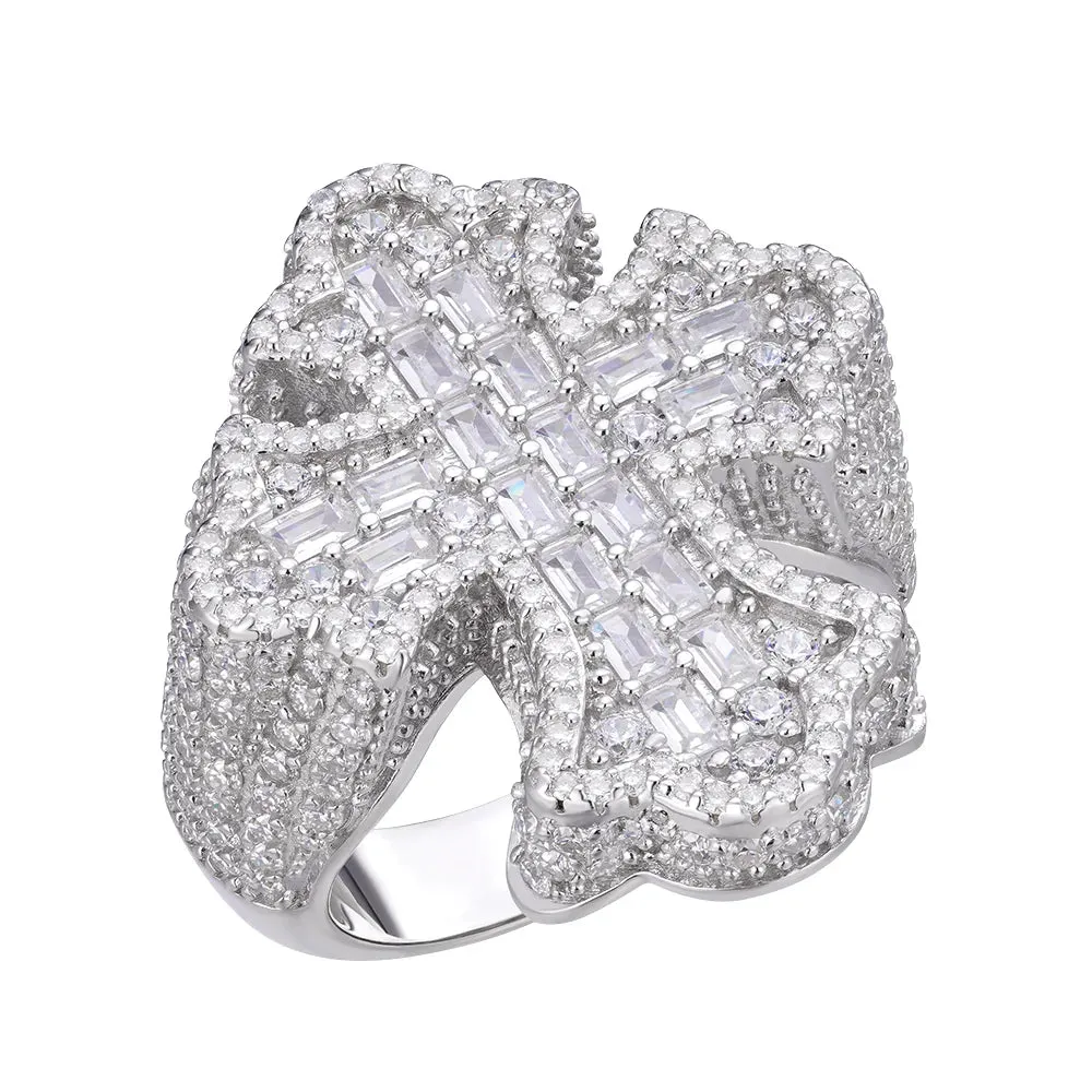 Moissanite Cross Ring Mens Baguette 925 Silver sold by Master Of Bling