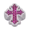 Moissanite Mens Cross Ring Red Stone 925 Silver sold by Master Of Bling
