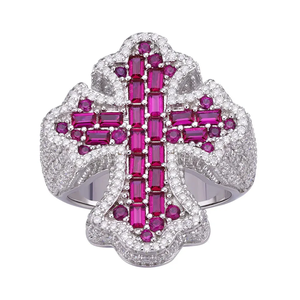 Moissanite Mens Cross Ring Red Stone 925 Silver sold by Master Of Bling product image thumbnail 2