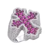 Moissanite Mens Cross Ring Red Stone 925 Silver sold by Master Of Bling