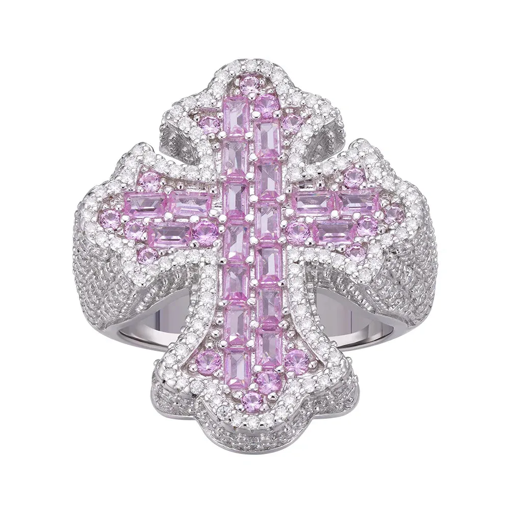 Mens Moissanite Cross Ring Pink Stone 925 Silver sold by Master Of Bling product image thumbnail 2
