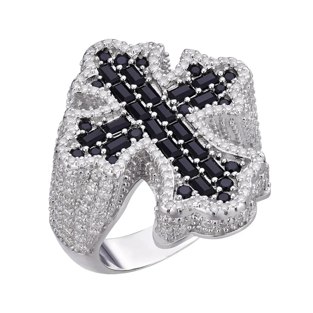 Black Cross Ring Moissanite Mens 925 Silver Hip Hop sold by Master Of Bling