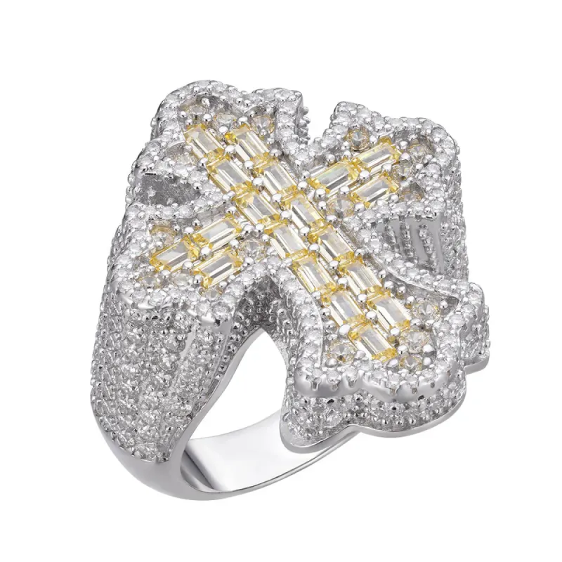 Mens Moissanite Cross Ring 925 Yellow Stone sold by Master Of Bling