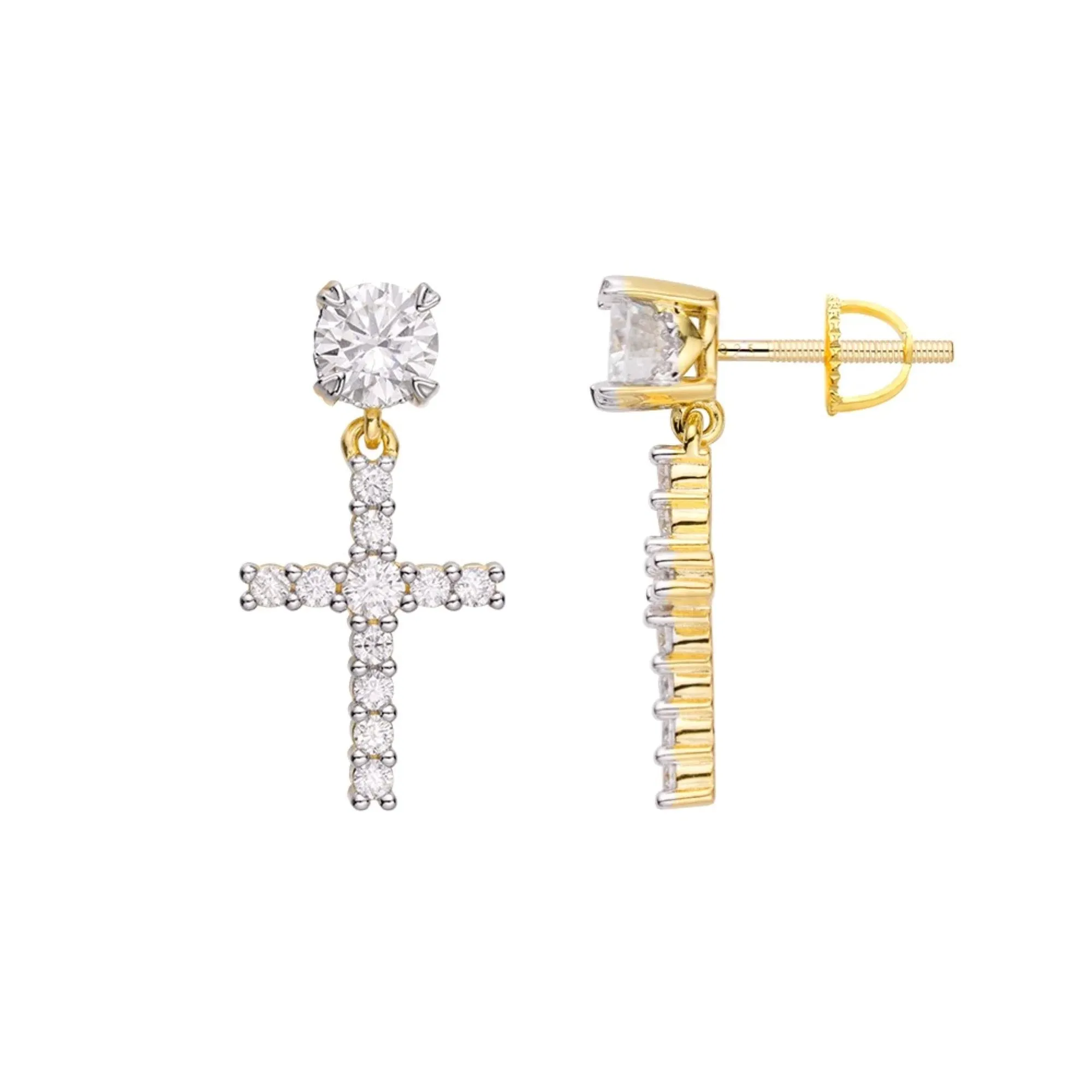 Solitaire Cross Earrings Moissanite Hanging 925 Gold sold by Master Of Bling