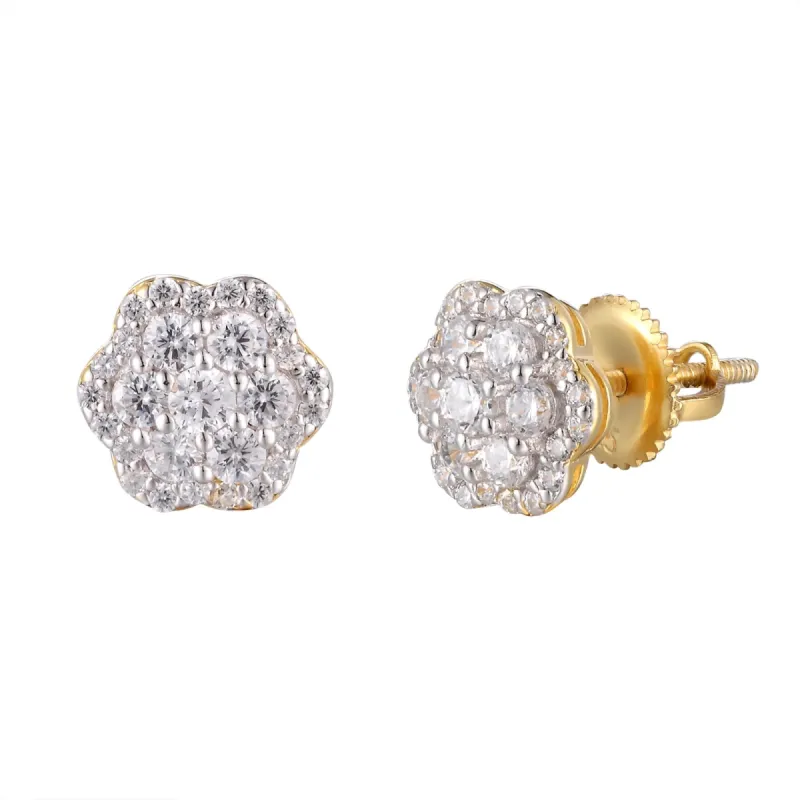 Moissanite Diamond Cluster Earrings 14k Gold Tone 925 Studs sold by Master Of Bling