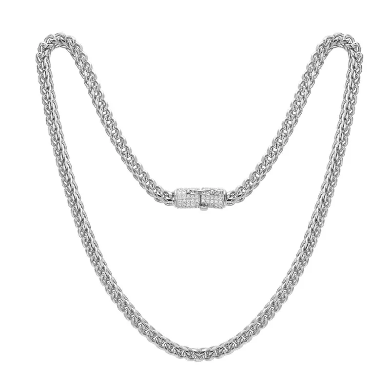 Designer Stainless Steel 36" 6mm 14k White Gold Finish Franco Chain Bling Lock Design sold by Master Of Bling