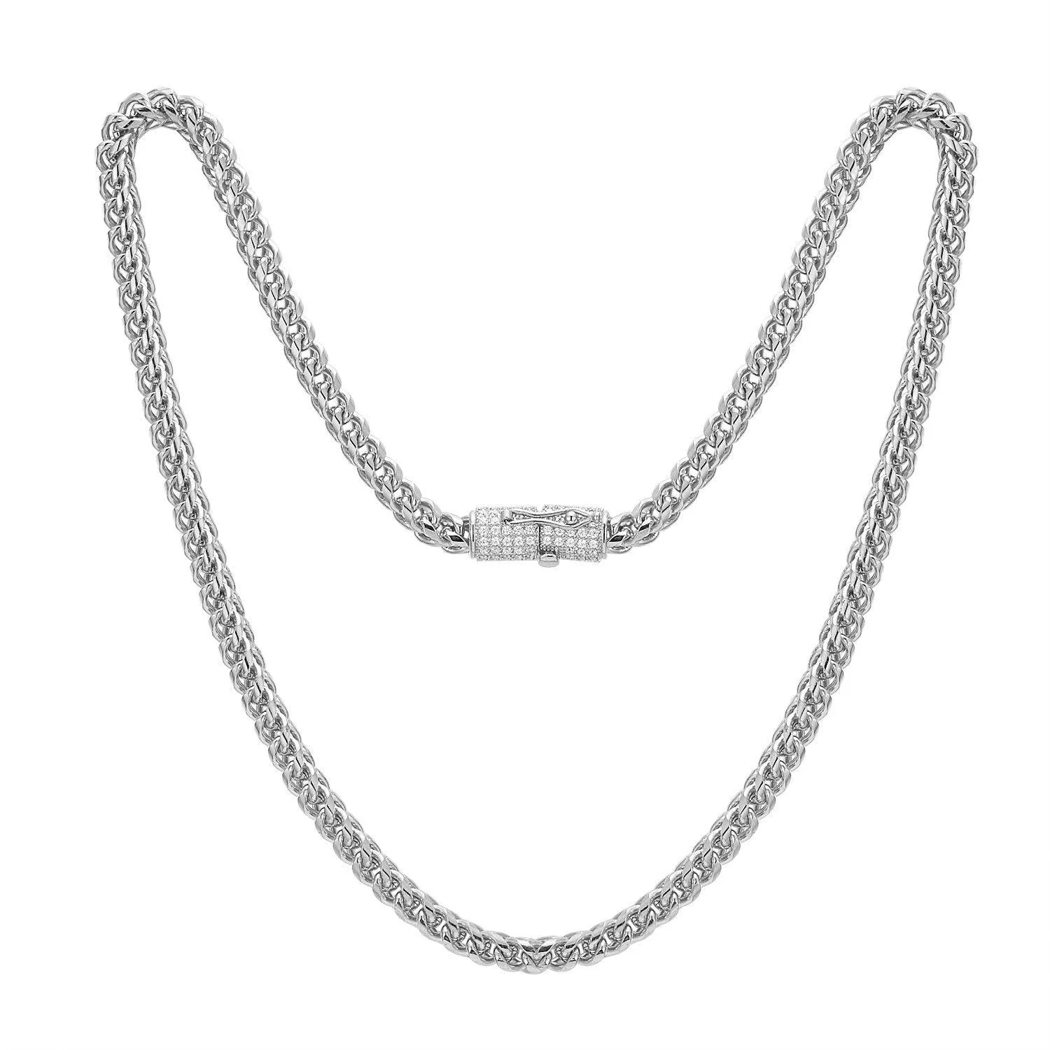 Designer Stainless Steel 36" 6mm 14k White Gold Finish Franco Chain Bling Lock Design sold by Master Of Bling