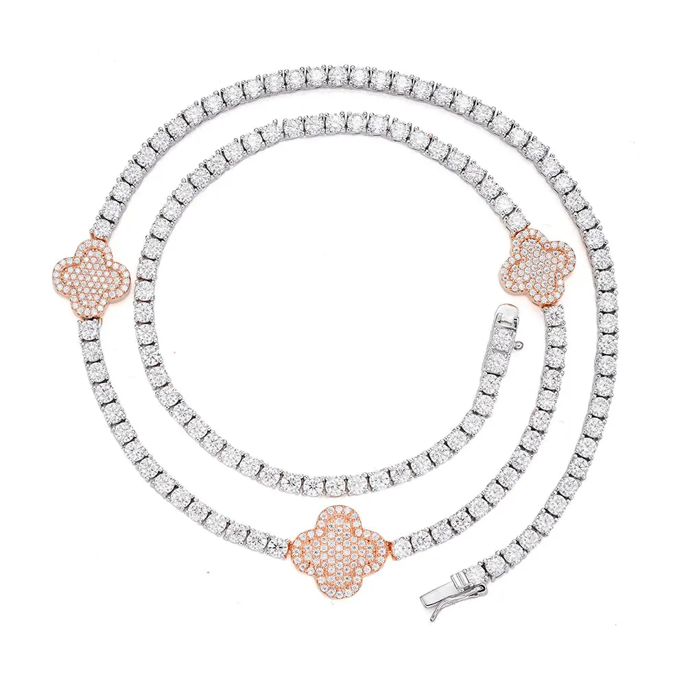 Womens Tennis Clover Chain Rose 925 Moissanite Necklace sold by Master Of Bling product image thumbnail 2