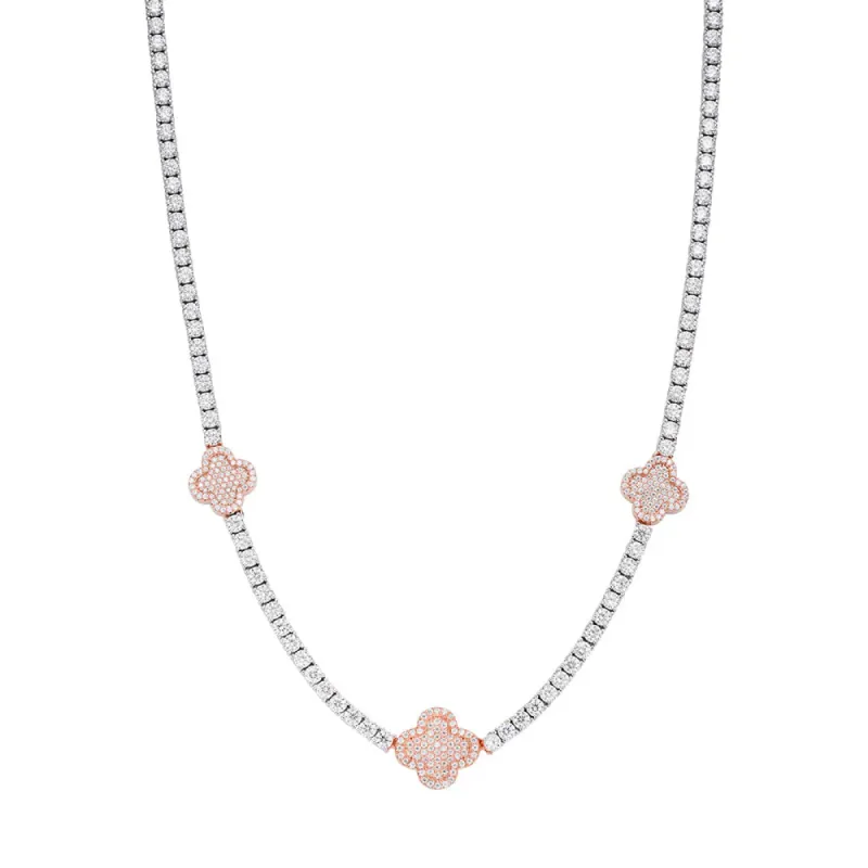 Womens Tennis Clover Chain Rose 925 Moissanite Necklace sold by Master Of Bling