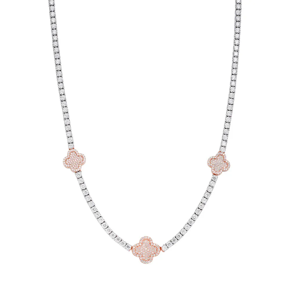 Womens Tennis Clover Chain Rose 925 Moissanite Necklace sold by Master Of Bling