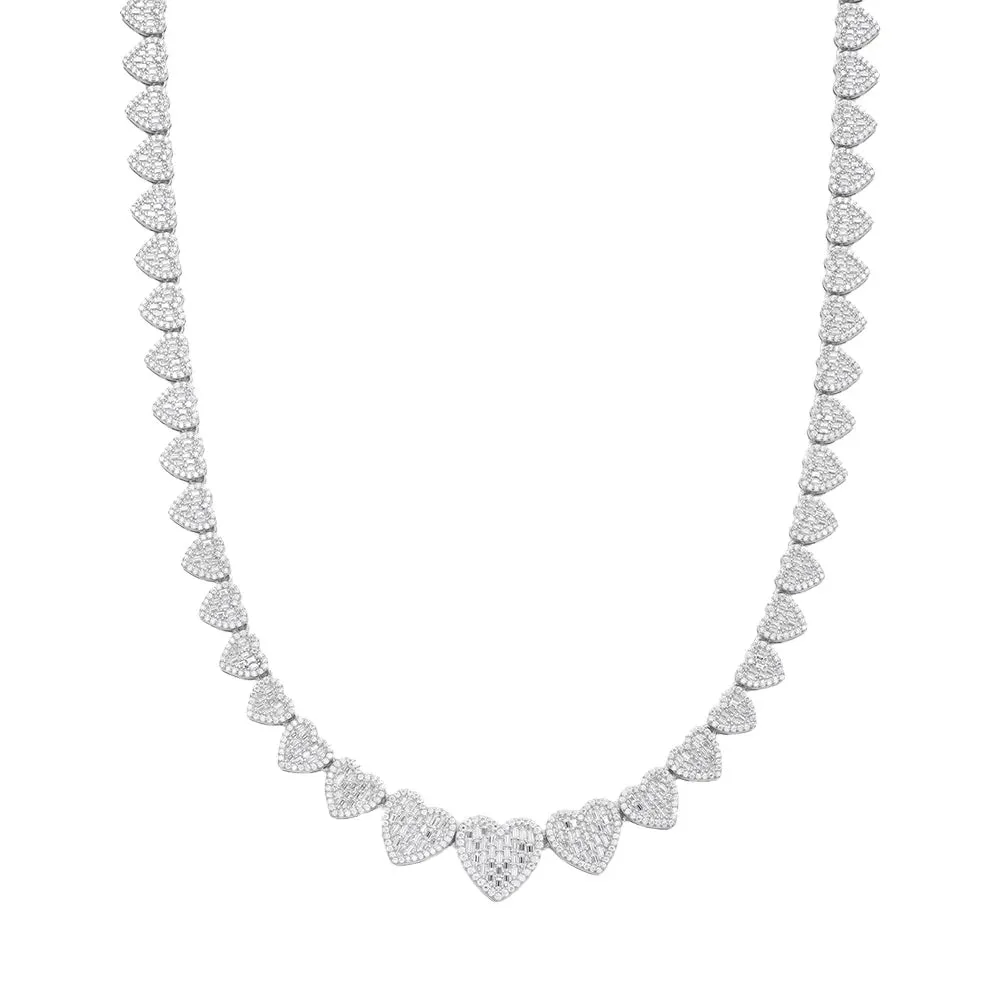 Womens Heart Love Necklace Moissanite Chain 925 Silver sold by Master Of Bling