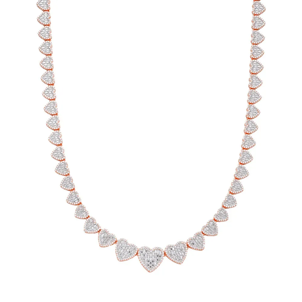 Womens Moissanite Heart Necklace Rose Gold 925 18" sold by Master Of Bling