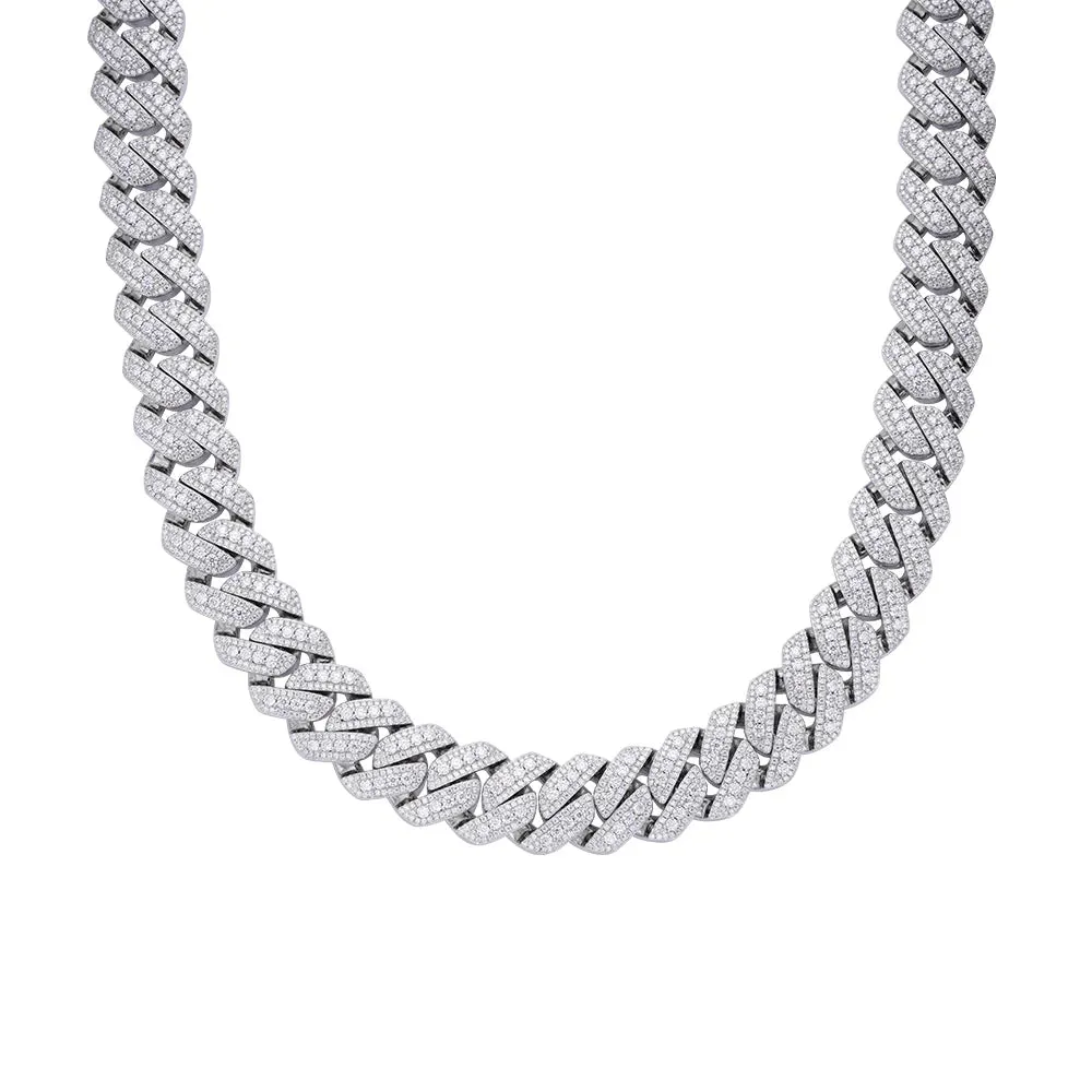20mm Moissanite Prong Set Cuban Chain 925 Silver sold by Master Of Bling