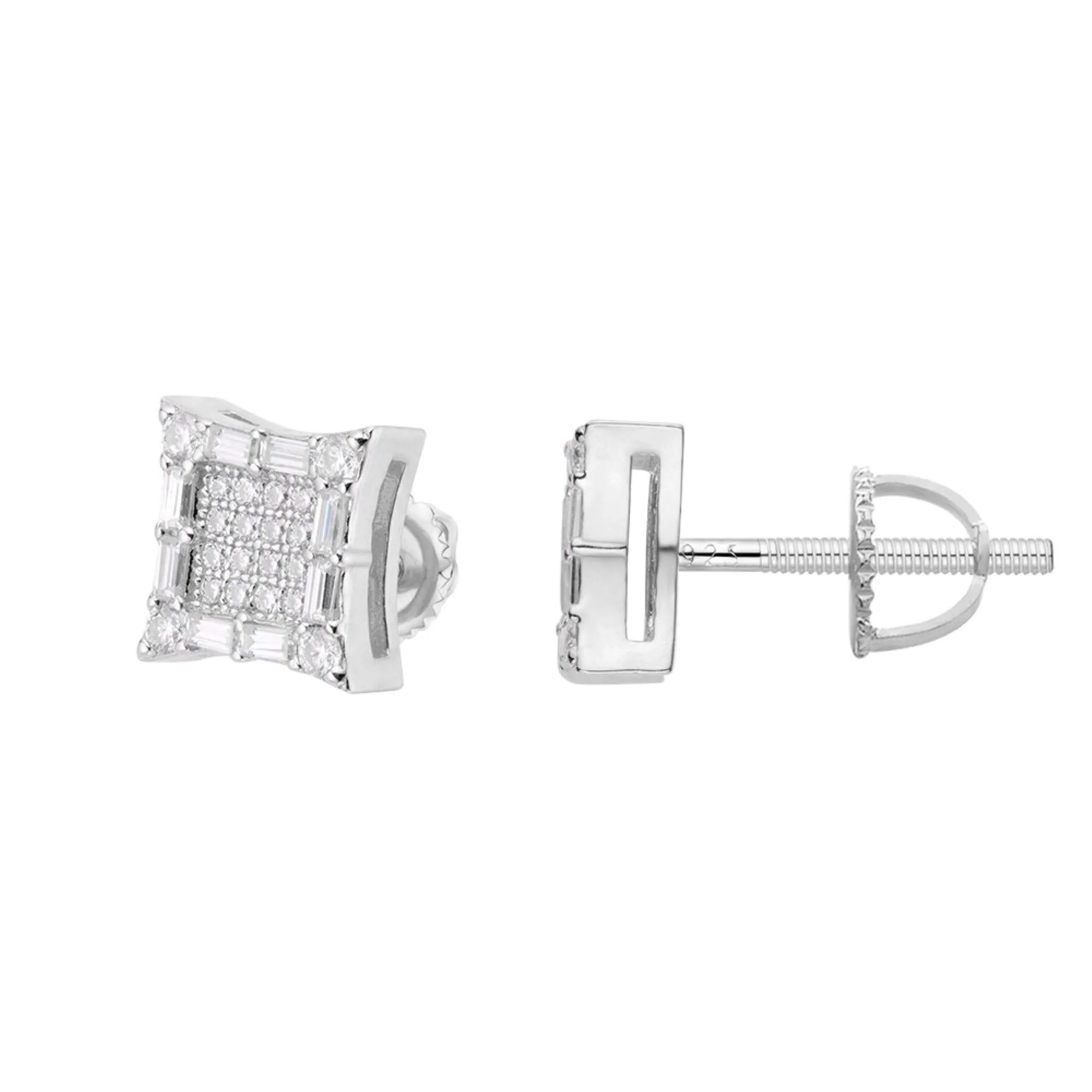 S.Silver Moissanite Diamond Square Baguette Stud Earrings sold by Master Of Bling