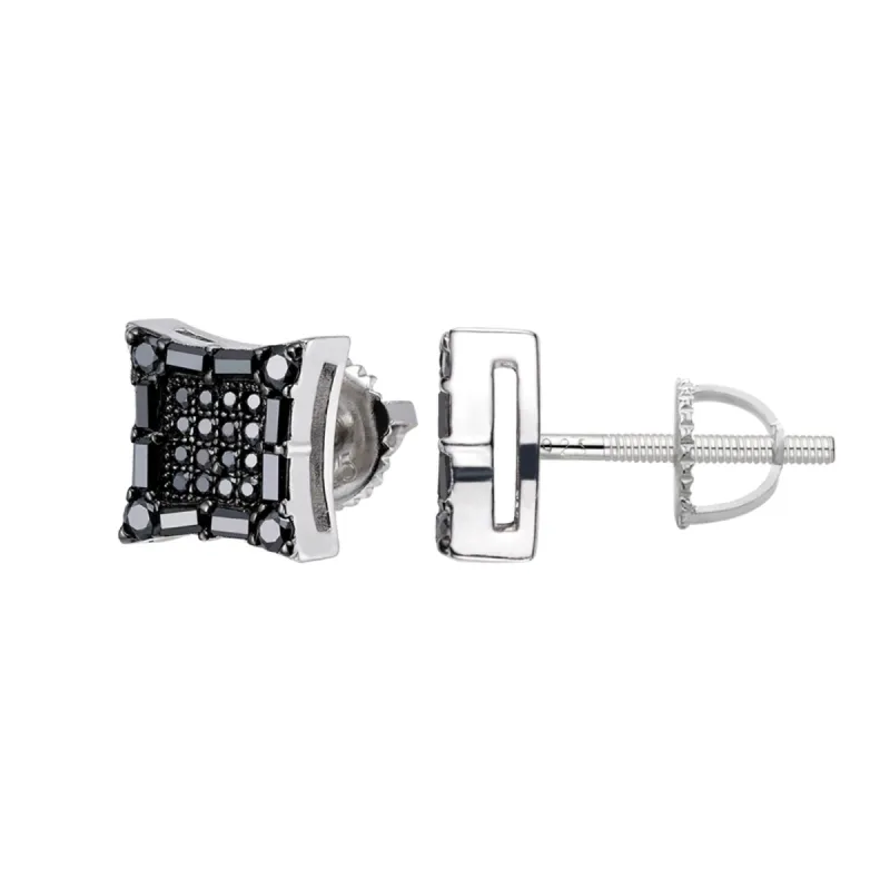 S.Silver Round Baguette Black Moissanite Square Diamond Earrings sold by Master Of Bling