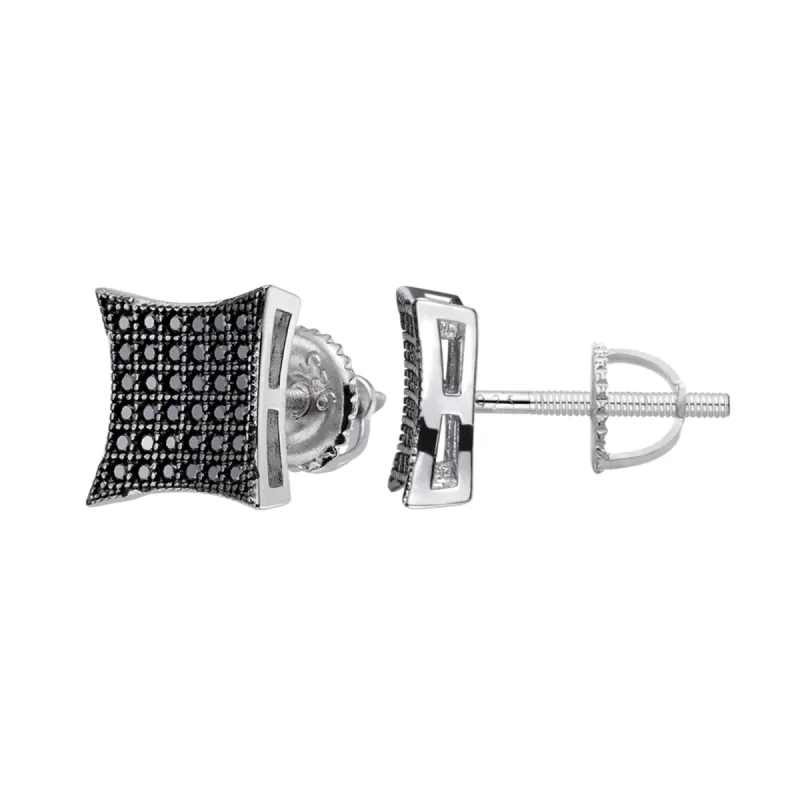 Silver Round Black Moissanite Square Iced Diamond Earrings sold by Master Of Bling