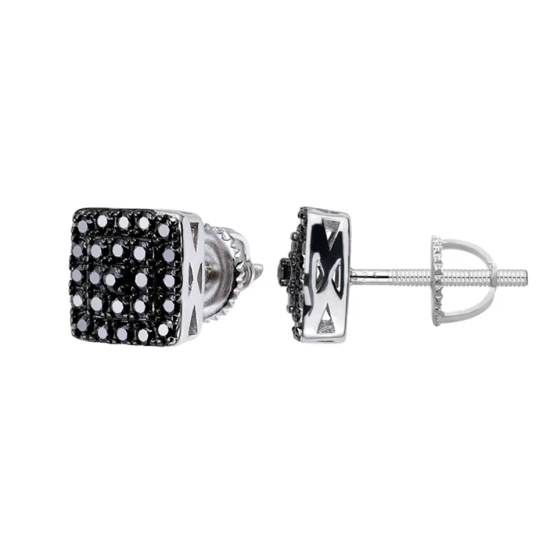 S.Silver Round Black Moissanite Square Diamond Earrings sold by Master Of Bling
