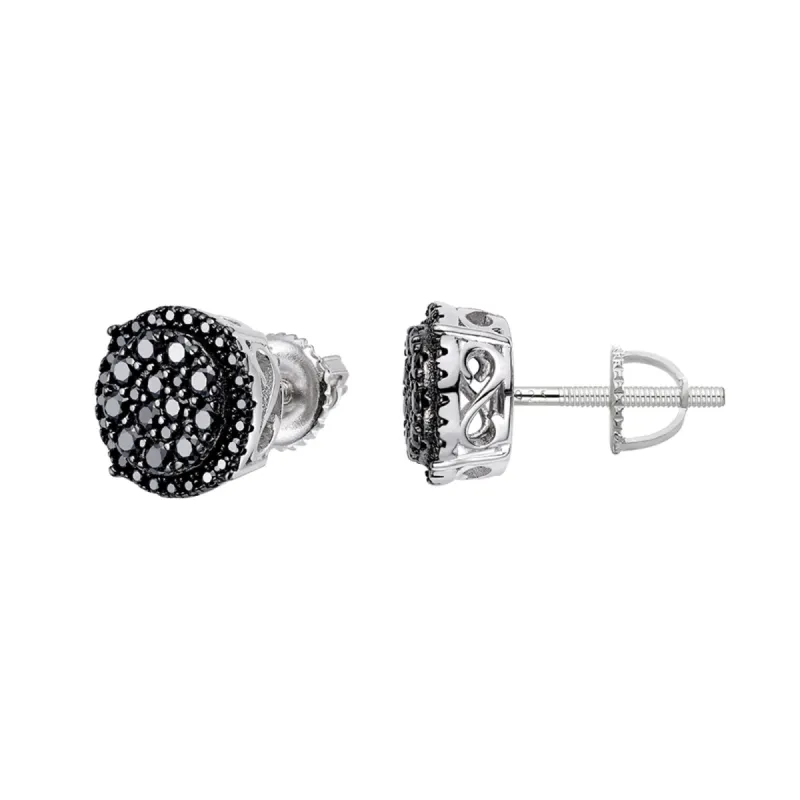 S.Silver Round Black Cluster Moissanite Diamond Earrings sold by Master Of Bling