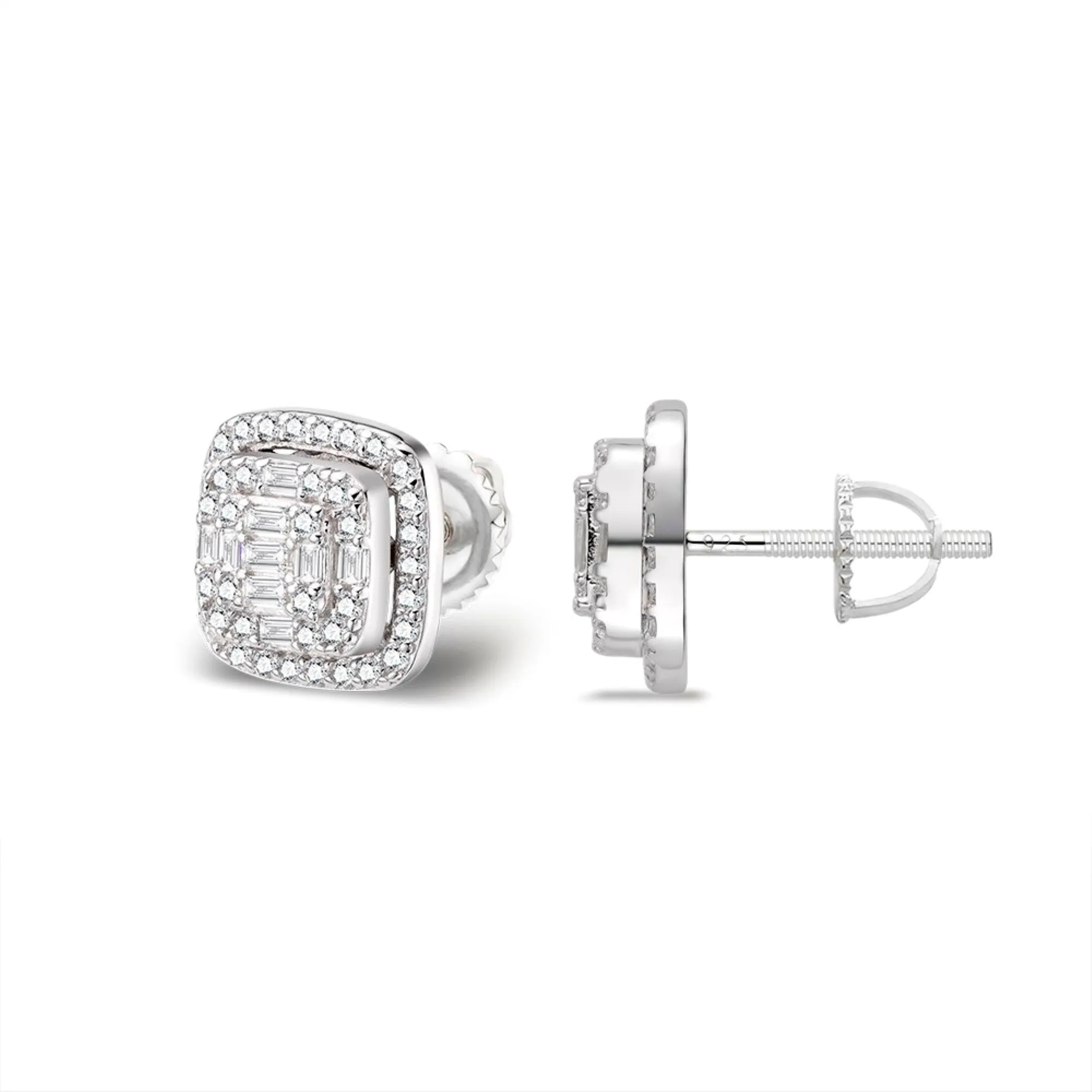 S.Silver Round Moissanite Square Shape Designer Stud Earrings RP 5/8 Cttw sold by Master Of Bling