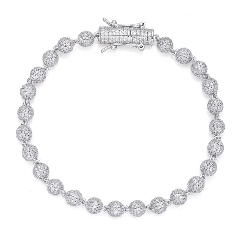 925 Silver Moissanite Ball Chain Designer 8 Inch Mens Bracelet sold by Master Of Bling