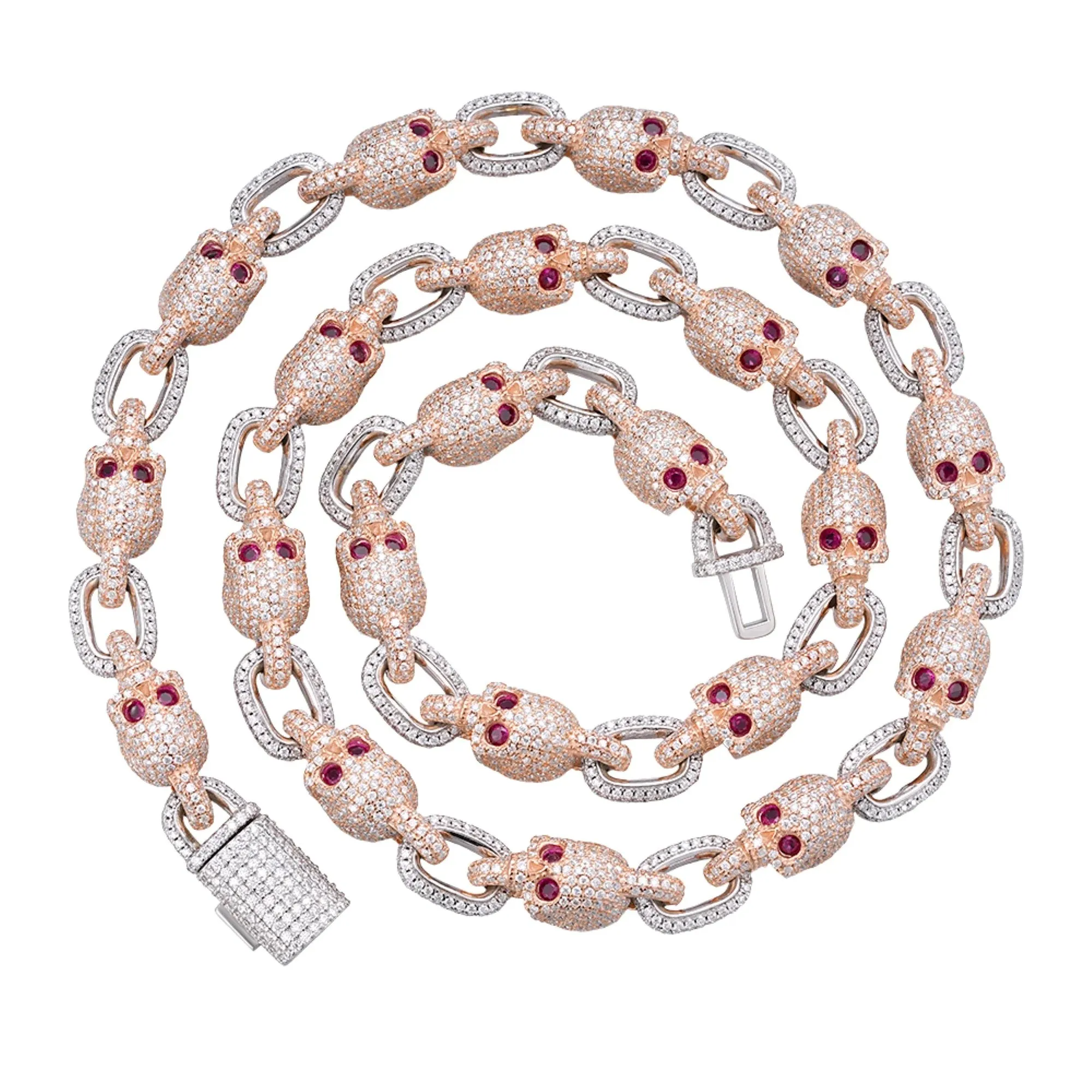 2 Tone Rose Skull Chain Moissanite Necklace sold by Master Of Bling product image thumbnail 2