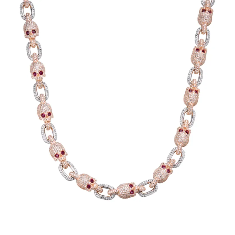 2 Tone Rose Skull Chain Moissanite Necklace sold by Master Of Bling