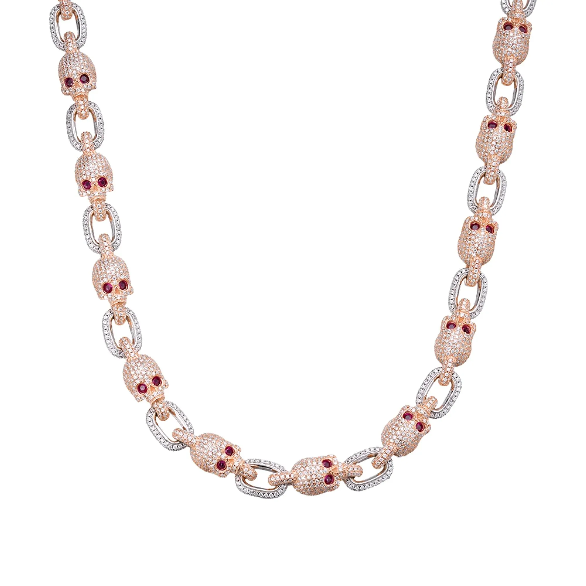 2 Tone Rose Skull Chain Moissanite Necklace sold by Master Of Bling