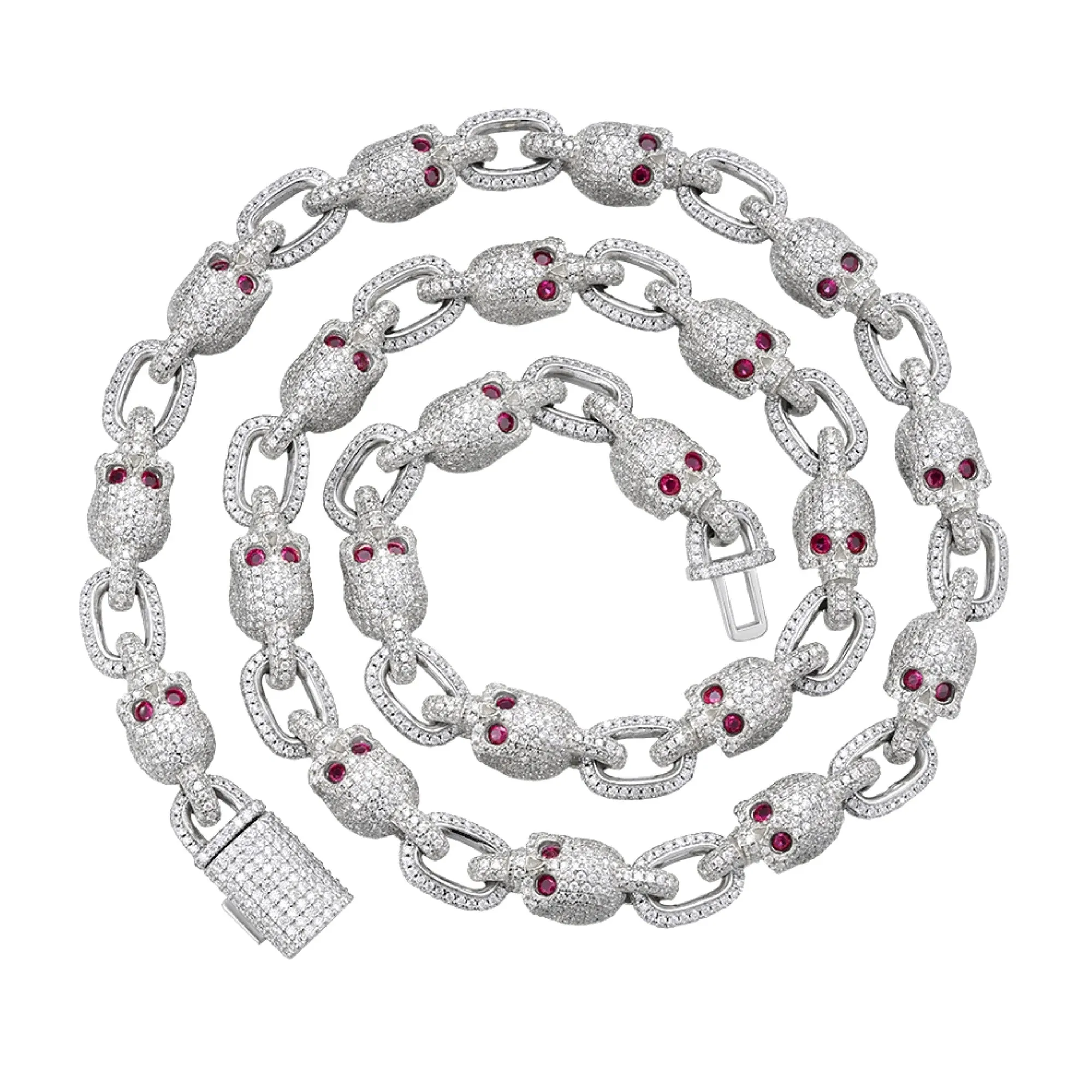 Moissanite Skull Link Necklace Red Eyes Chain sold by Master Of Bling product image thumbnail 2