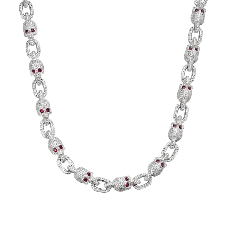 Moissanite Skull Link Necklace Red Eyes Chain sold by Master Of Bling
