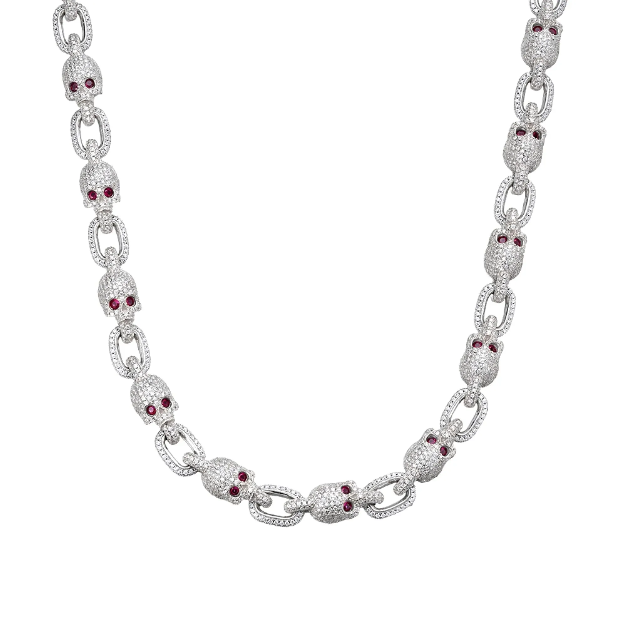 Moissanite Skull Link Necklace Red Eyes Chain sold by Master Of Bling
