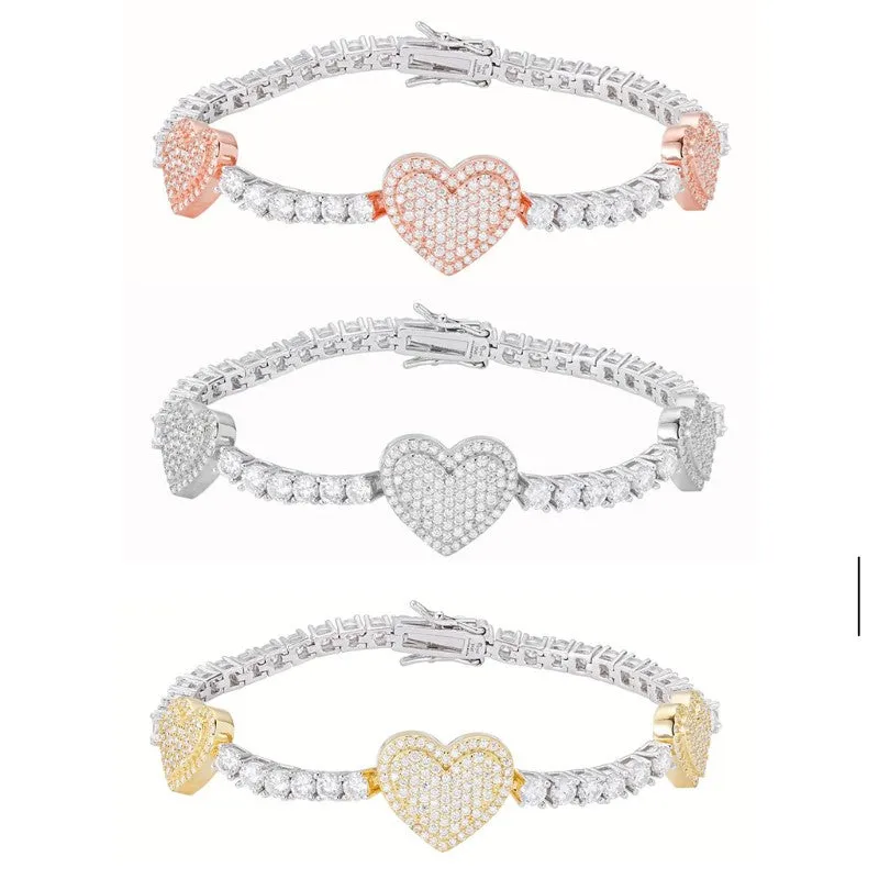 Moissanite Tennis Heart Link Bracelet 925 sold by Master Of Bling