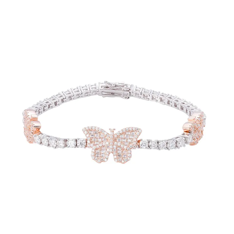 925 Silver  Baguette 3mm Tennis Moissanite Butterfly Designer 7Inch Bracelet sold by Master Of Bling