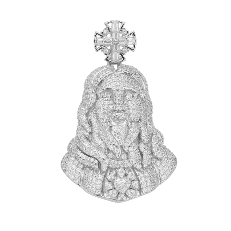S.Silver 45mm Round Baguette Moissanite Jesus Cross Religious Pendant RP 6-3/8 Cttw sold by Master Of Bling