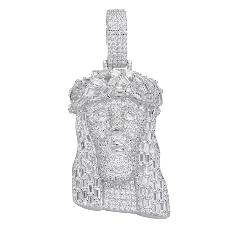 S.Silver 45mm Round Baguette Moissanite Jesus Face Religious Pendant RP 8-7/8 Cttw sold by Master Of Bling
