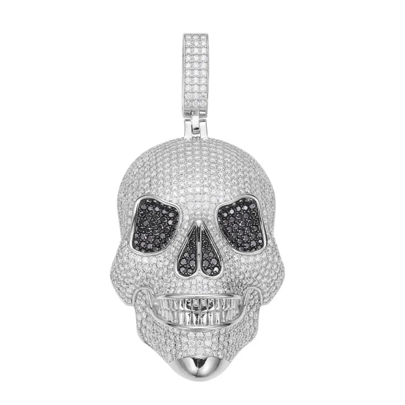 S.Silver Round White Black Moissanite Big Skull Designer Pendant RP 23-5/8 Cttw sold by Master Of Bling