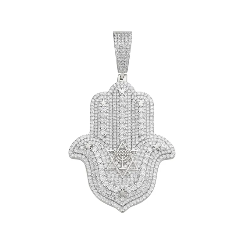 S.Silver Round Moissanite Hamza Hand Religious Pendant RP 4-5/8 Cttw sold by Master Of Bling