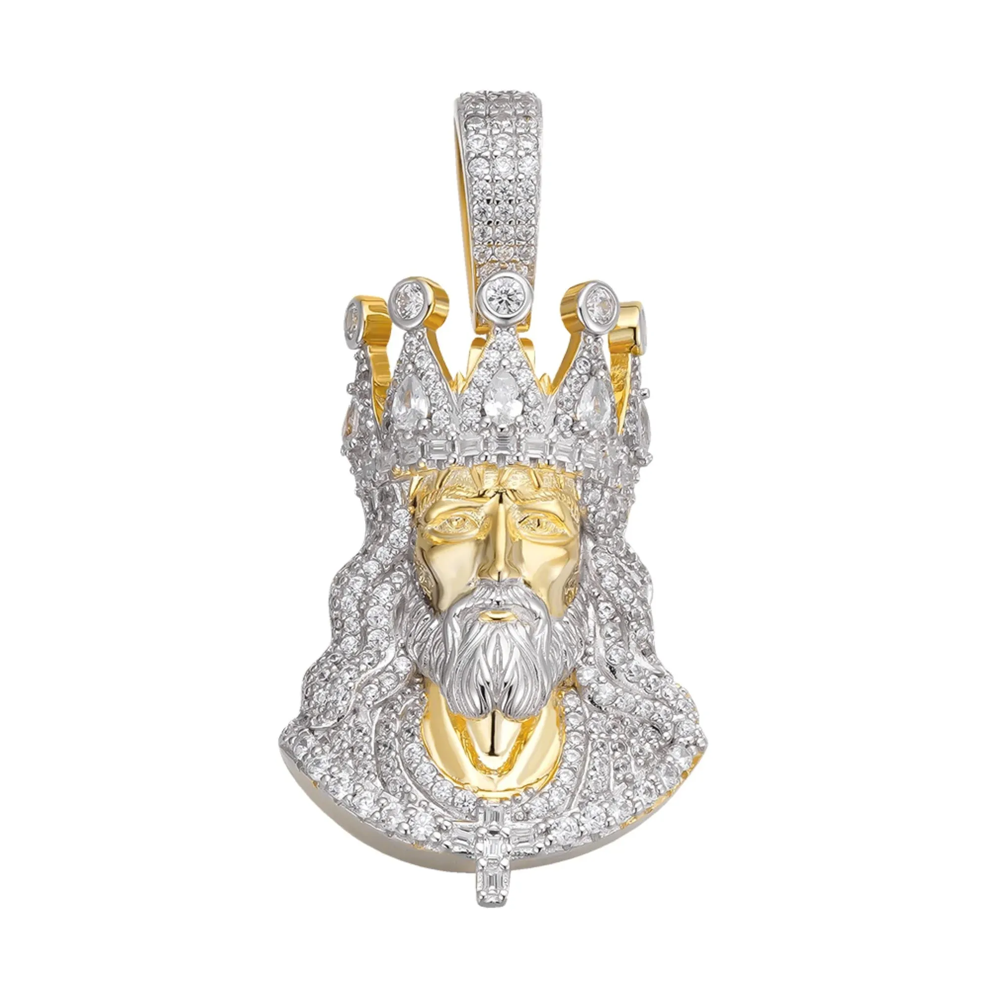 Moissanite 14k Gold Finish Jesus Pendant 925 Silver sold by Master Of Bling