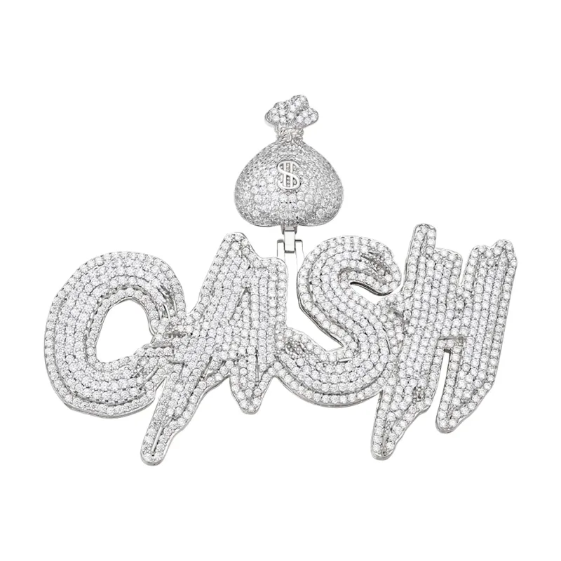 Moissanite CASH Pendant 925 Sterling Silver 14k Finish sold by Master Of Bling