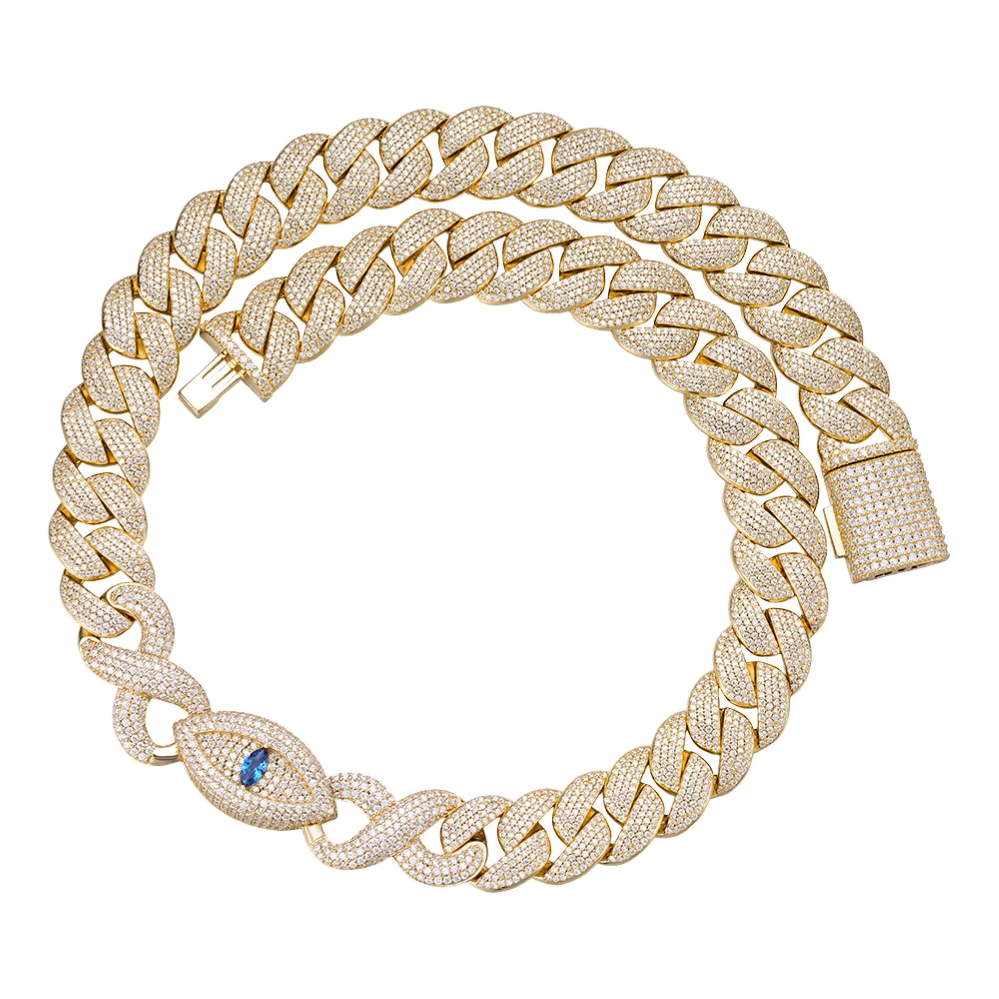 Moissanite Evil Eye Cuban 18mm Infinity Chain 925 14k Gold sold by Master Of Bling product image thumbnail 2