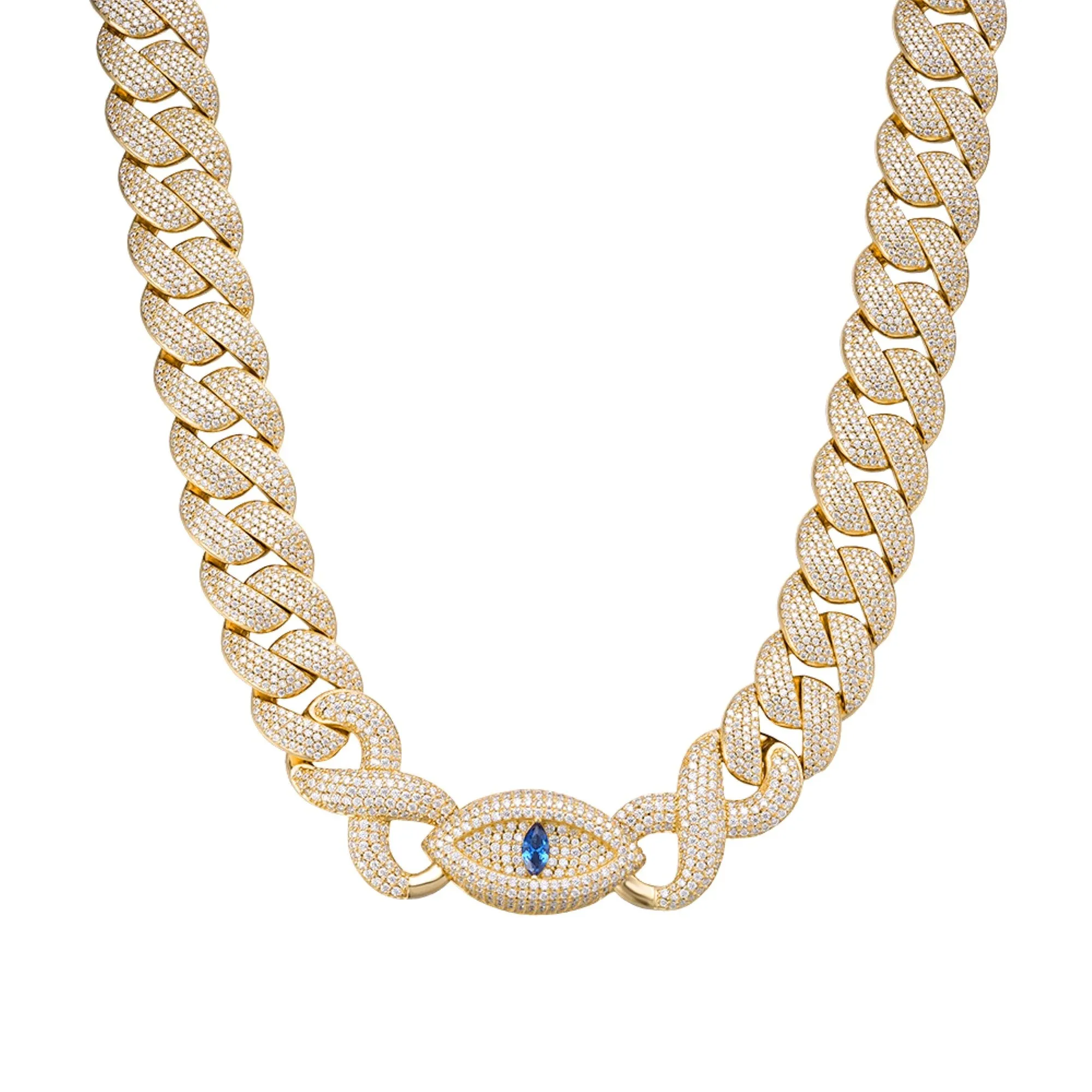 Moissanite Evil Eye Cuban 18mm Infinity Chain 925 14k Gold sold by Master Of Bling