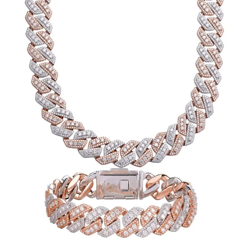 14mm Moissanite Solitaire Cuban Chain Bracelet Bundle sold by Master Of Bling